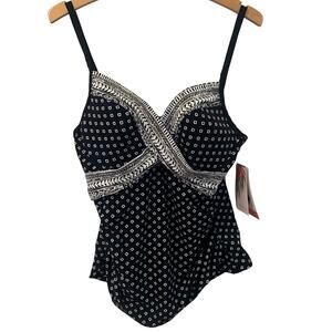 Christina Tankini Top Women's Size 12D Diamond Scarf Black White Underwire Cami